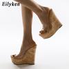 Fashion Eilyken Summer Concise PVC Transparent Peep Toe Platform Wedges Women Slippers Sandals Fashion High Heels Female Shoes