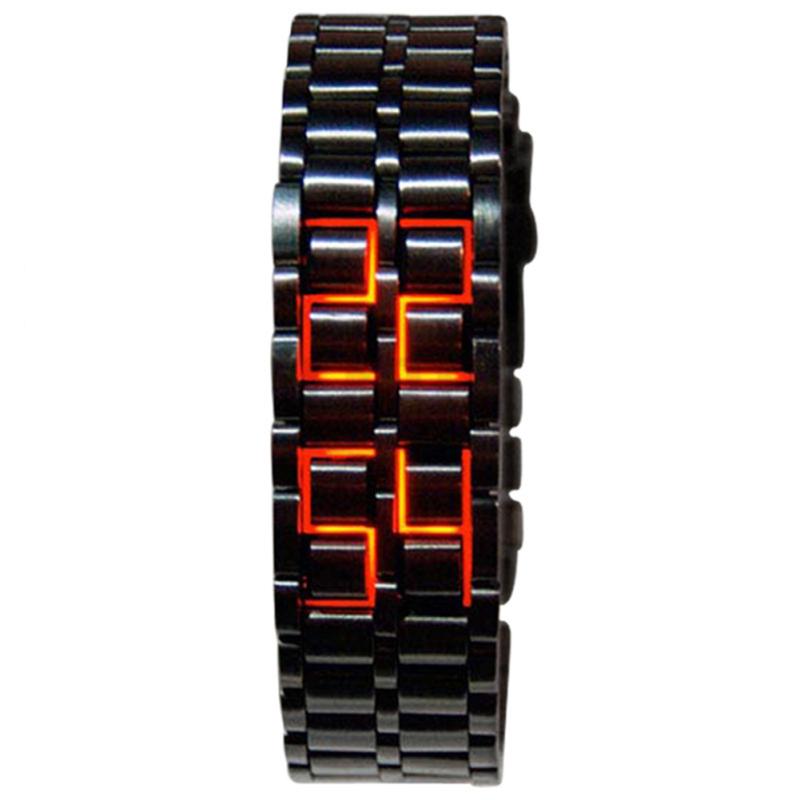 Men Stainless Steel Lava LED Digital Watch Outdoor Sports Multifunction Luminous Wristwatch