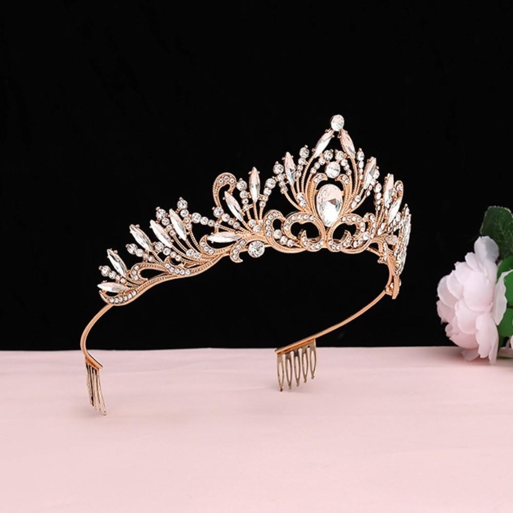 Antique Bronze Baroque Crown Vintage Princess Rhinestone Tiara Exquisite Queen Tiara Crown  Party