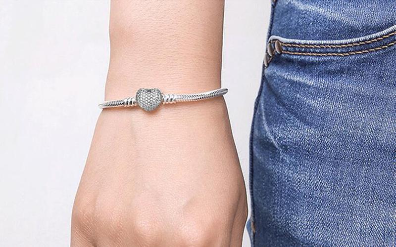 Big Sale Original 925 Silver Snake Chain Bracelet Bangle Secure Heart Clasp Beads Charm Bracelets for Women DIY Jewelry