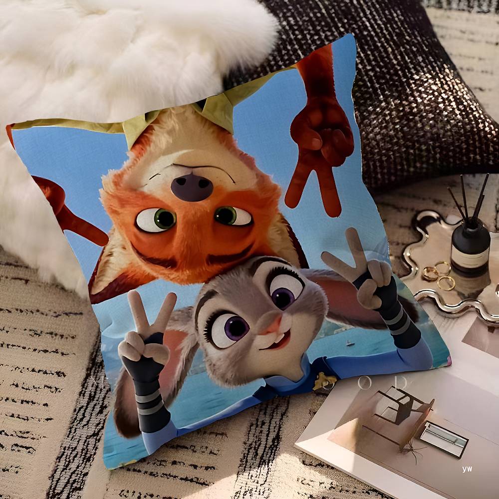 ZZootopiaS 2 1 Movie Pillow Covers Cartoon Sofa Decorative Home Doublesided Printing Short Plush Cute Cushion Cover