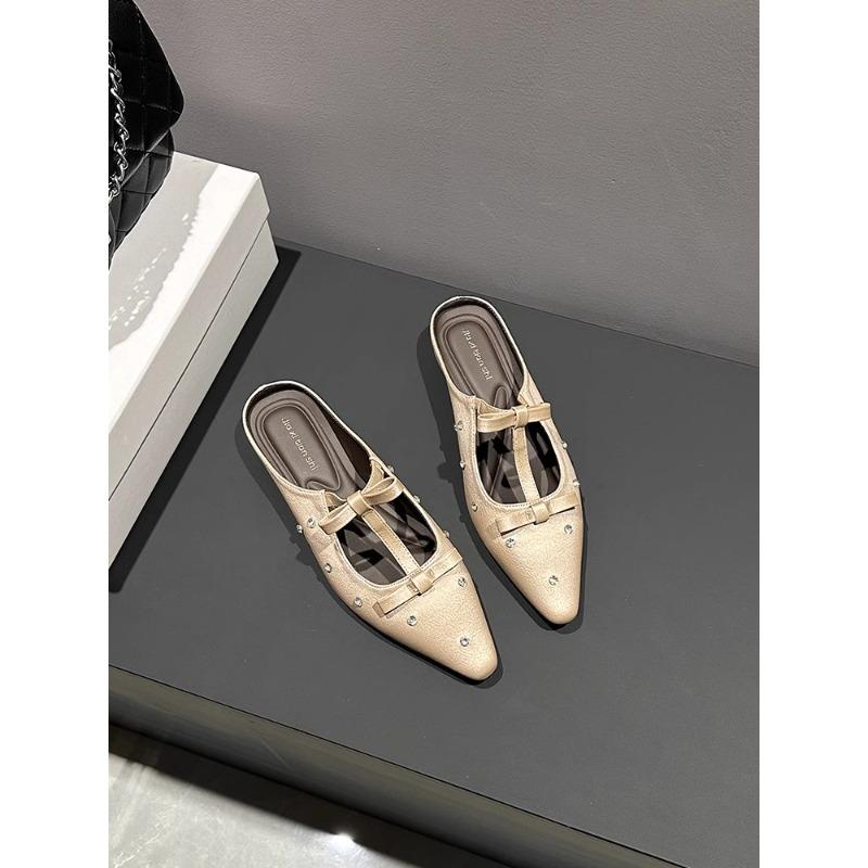 

Мода Новый Стиль Популярный Клепка Острый Носок Тонкий Каблук Баотоу Полушлепанцы Женские Средний Каблук Мелкий Вырез Ленивые Туфли Мюли Zapatos Mujer 40 розовый