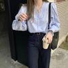 V-neck Shirt Women's Puff Sleeve Blouses Spring Autumn Temperament Korean Style Clothes Tops