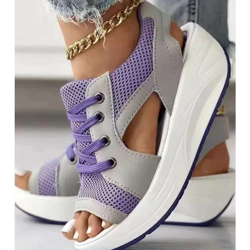 Large size sandals women's summer models new rocking bottom women's sandals muffin thick-soled lace-up sandals