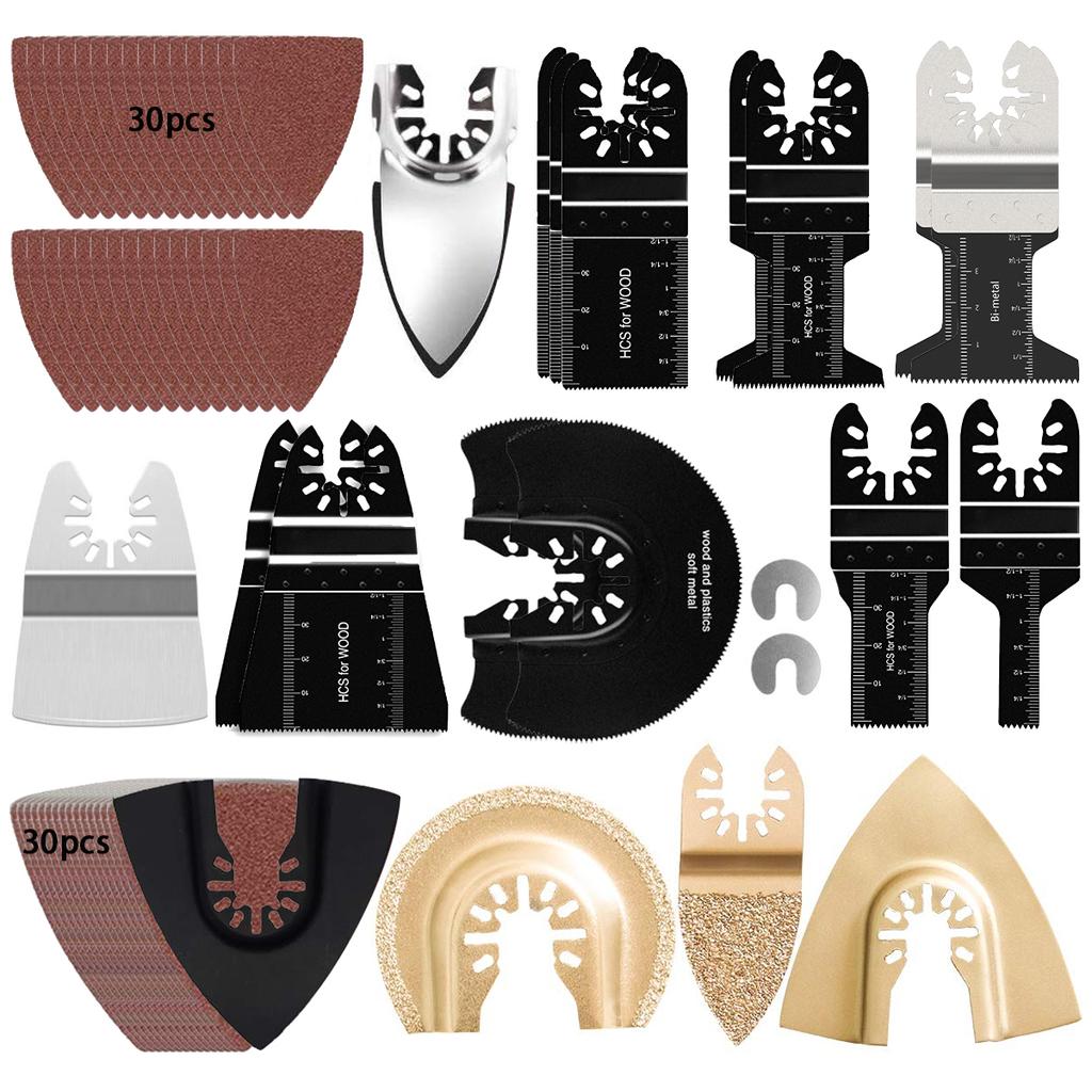72/81Pcs Oscillating Saw Blades Kit High Carbon Steel Oscillating Tool Multitool Blades for Cut Wood Plastic Polish Ceramic Tile