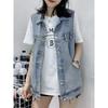Women Denim Vest Sleeveless Lapel Waistcoat Loose Casual Oversized Outerwear For Spring Autumn 2025