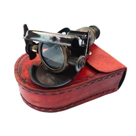 Monokularowy antyczny mosiężny lornetka żeglarska, teleskop ze skórzanym etui Monokularowy