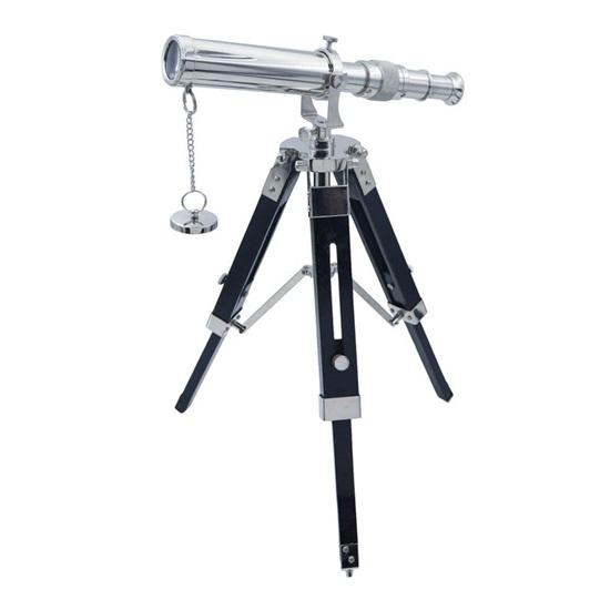 Chrome Telescope with Black Wooden Tripod Custom Gift for Anniversary, Retirement, Birthday