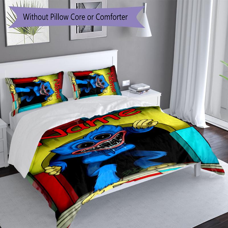 3pcs Custom Name Poppy Playtime Bedding Set,Includes 1 Duvet Cover and 2 Pillowcases,All-season Bedroom Decor