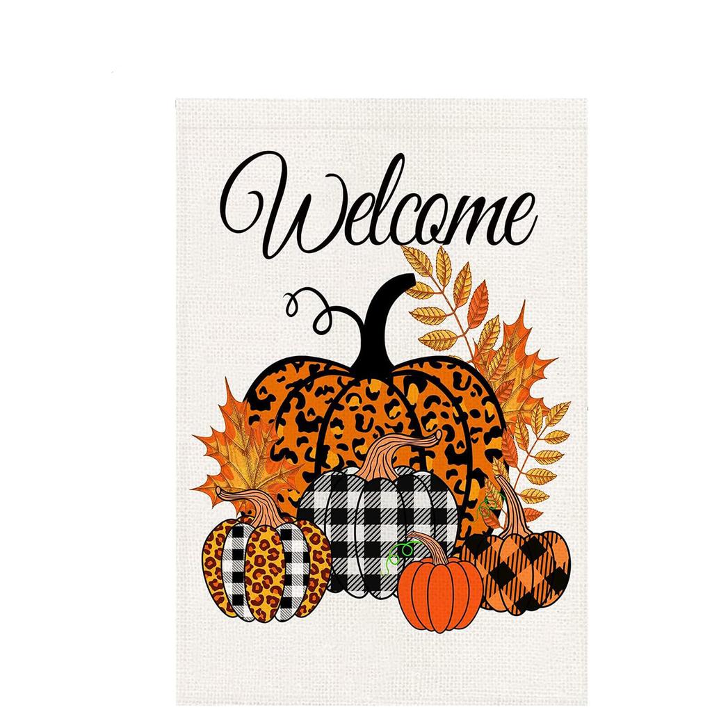 Double Sided Thanksgiving Pumpkin and Maple Leaves Garden Flag 45 by 30 Cm Seasonal Decorative Banner for Outdoor Indoor Use