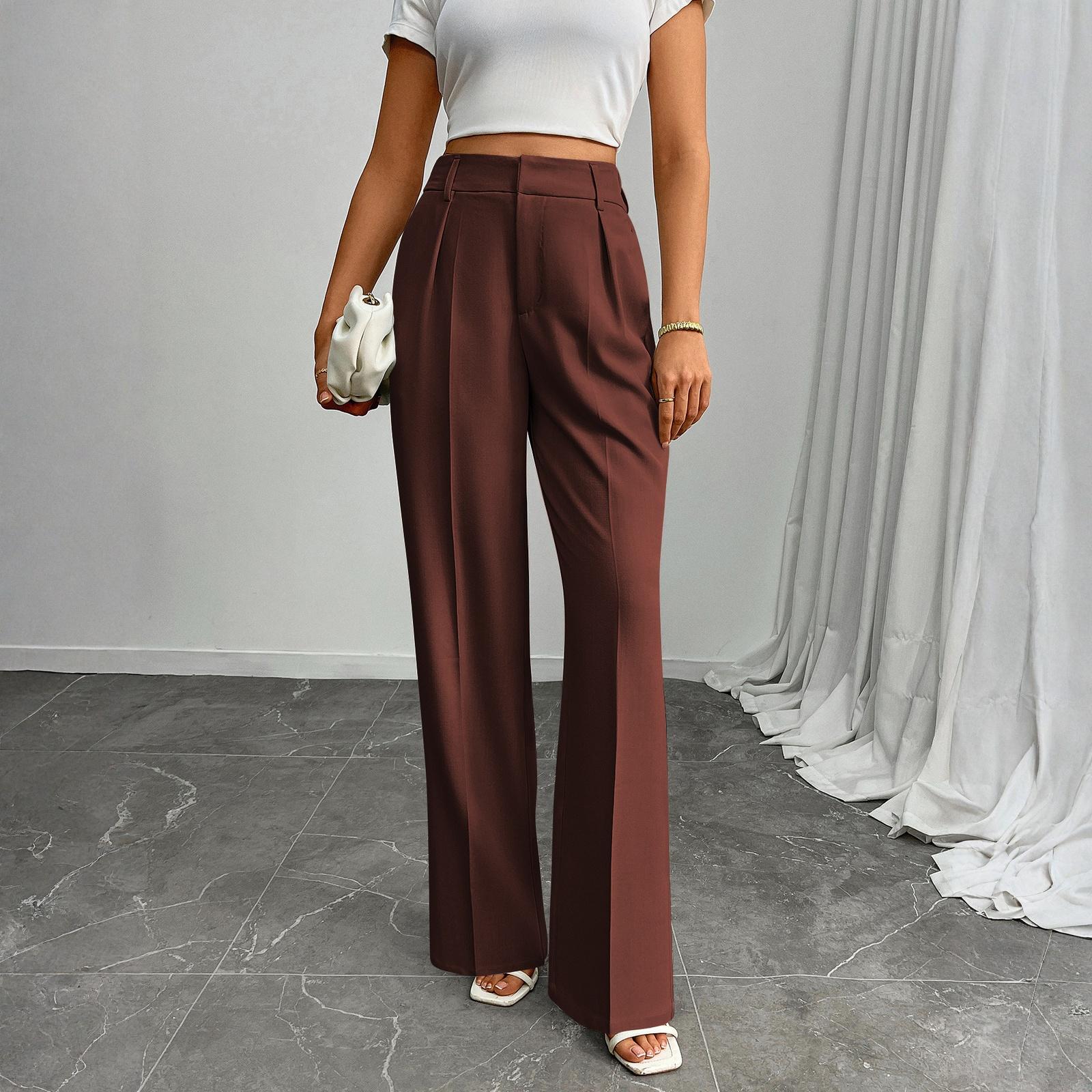 

Женские повседневные деловые брюки-костюмные с высокой талией, свободные прямые с широкими штанинами M коричневый