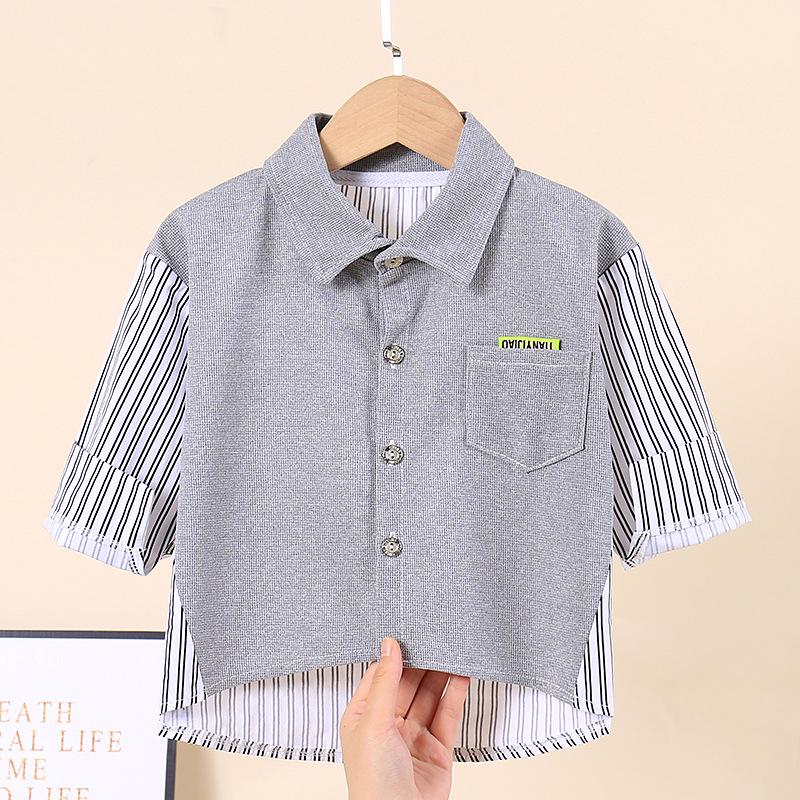

Осенняя детская хлопковая рубашка с длинным рукавом в полоску, в корейском стиле, куртка-рубашка для мальчиков с отложным воротником 130cm