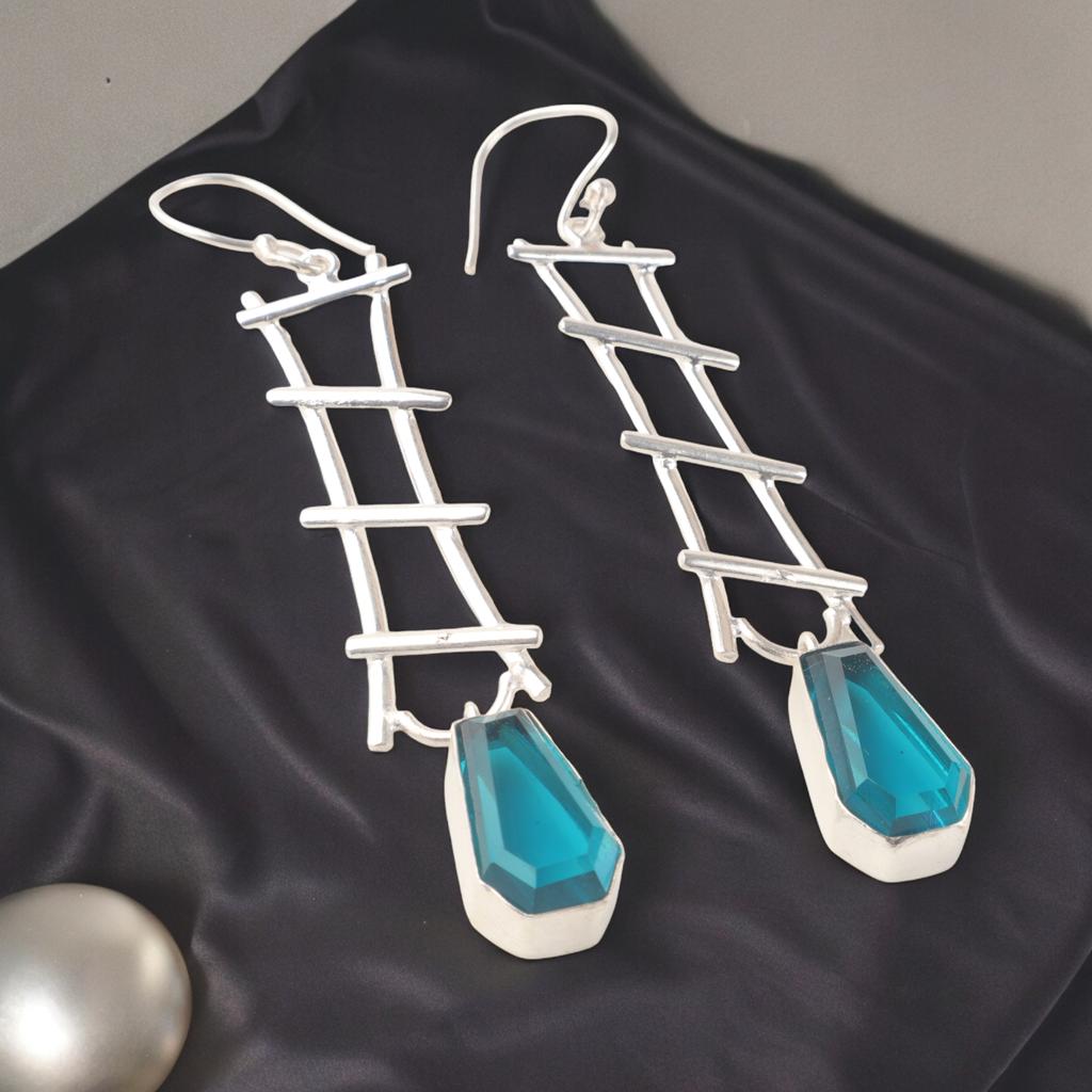 Apatite Gemstone 925 Sterling Silver Jewelry Handmade Drop/Dangle Earrings 3.33" EE-133-2