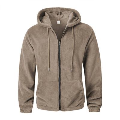 New Solid Color Casual Plush Autumn and Winter Season Hooded Zipper Fleece Hoodie Jacket