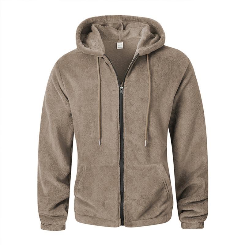 

New Solid Color Casual Plush Autumn and Winter Season Hooded Zipper Fleece Hoodie Jacket S хакі