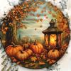 D Flat Vintage Autumn Lantern  Pumpkin Metal Wall Art Xcm  Rustic Fall Decor with Warm Orange Leaves  Glowing L