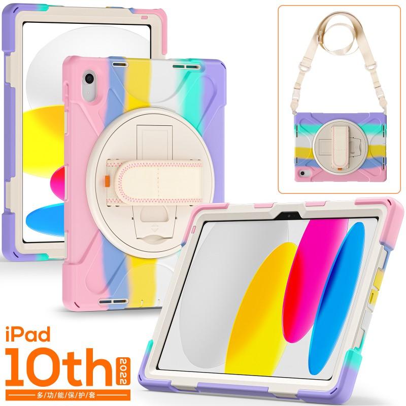 IPad 10th Gen Case 10.9 Inch Silicone Cover With Stand Shoulder Strap Full Body Shockproof