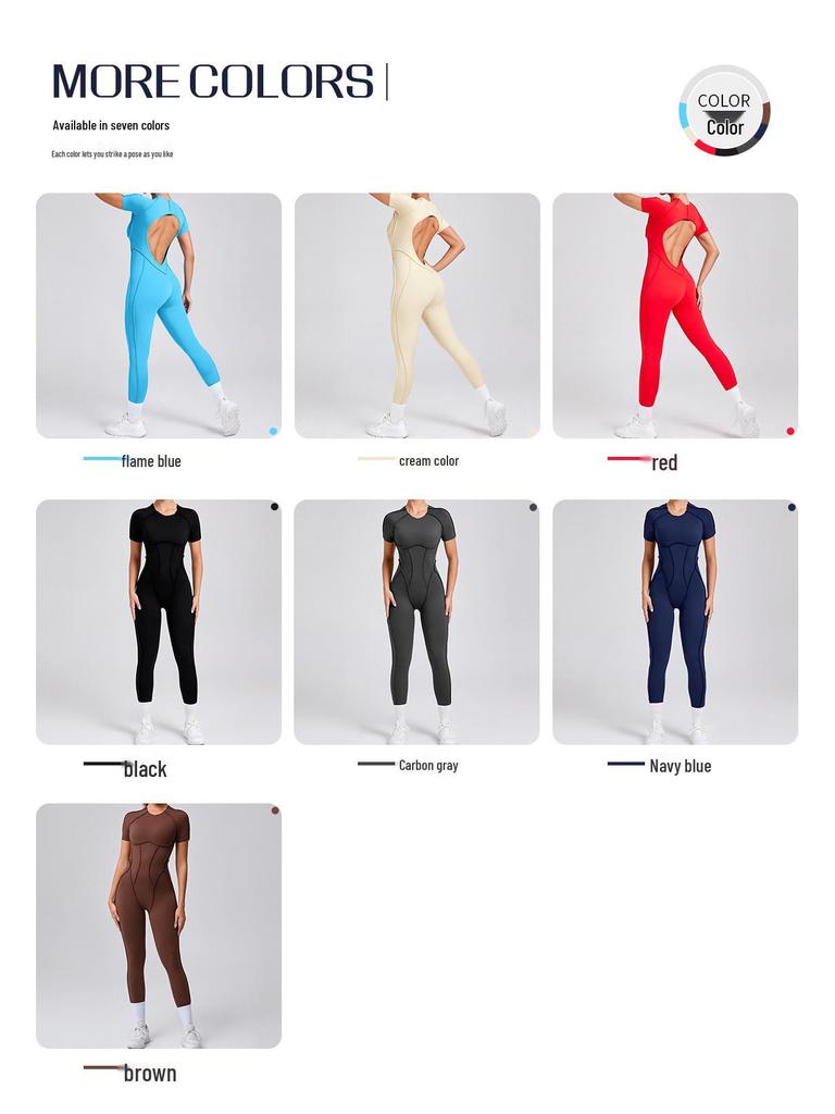 European & American 3D Backless Short Sleeve Jumpsuit - Autumn/Winter Yoga Activewear
