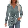Moda Donna Casual Pieghettata Scollo a V Tinta Unita Manica Lunga Maglietta Top Eleganti