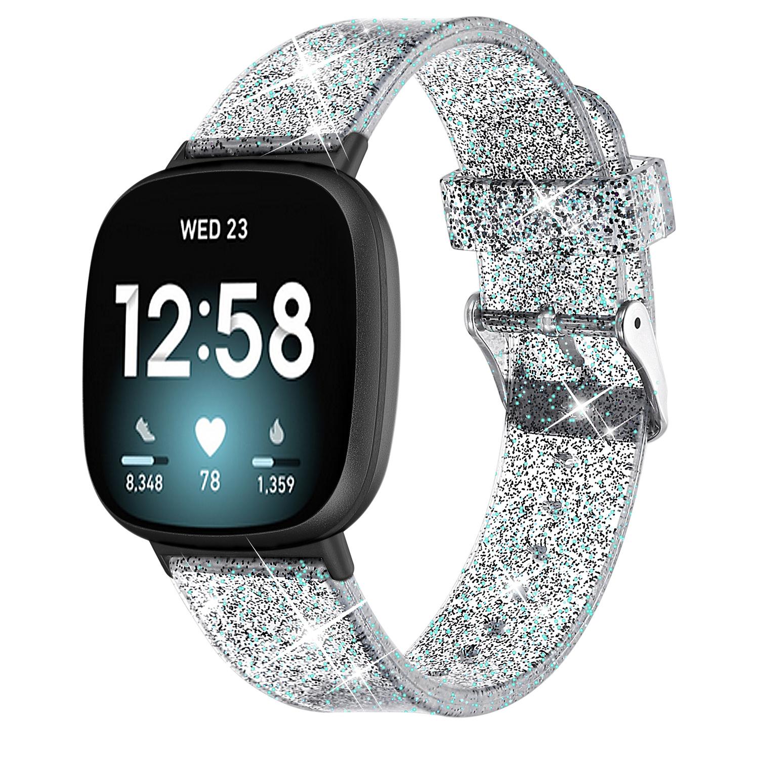 

Glittering Powder Design TPU Watch Band Strap Replacement for Fitbit Versa 3/Sense Silver