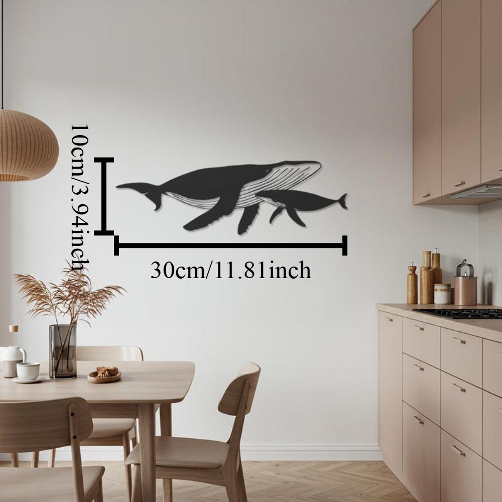 

Whale Family Metal Wall Art Ocean Inspired Whale Calf Silhouette Minimalist Sea Life Decor for Living Room Office Black