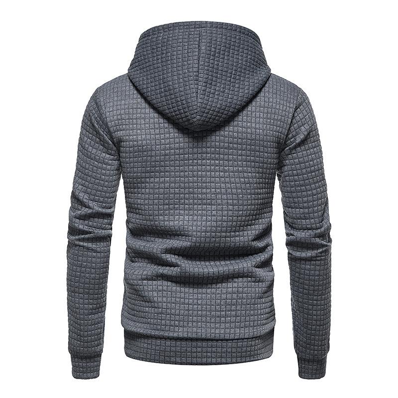 Men's Fashion Solid Color Casual Pullover Jacquard Sweat Men's Plaid Quilted Cotton Fabric Hooded Sweat