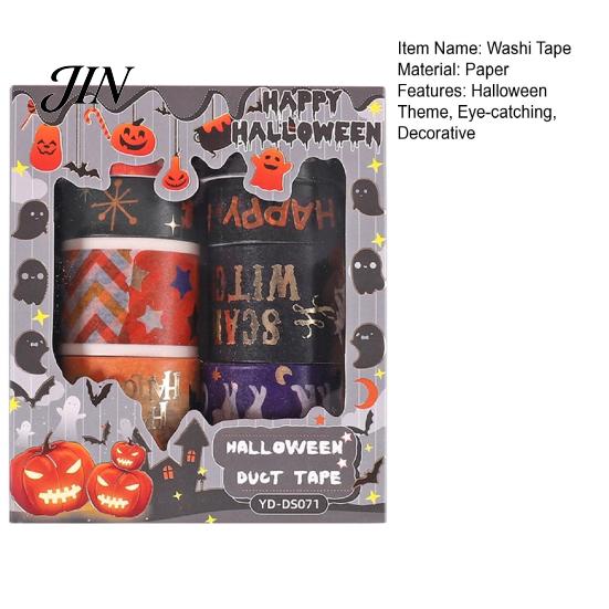 Taśma Washi na Halloween 8 Rolek Taśmy, Straszny Nietoperz Wiedźma Kot Wzór Dekoracyjna Japońska Papier do Junk Journalingu, Scrapbookingu, Rękodzieła DIY, Prezent