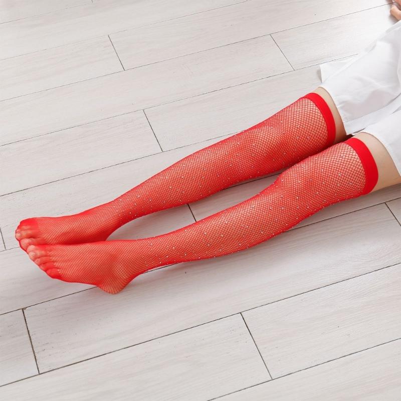 Overknee-Netzstrümpfe mit Strassverzierungen Ausgeschnittene Oberschenkelhohe Socken für Damen Clubwear Strumpfwaren