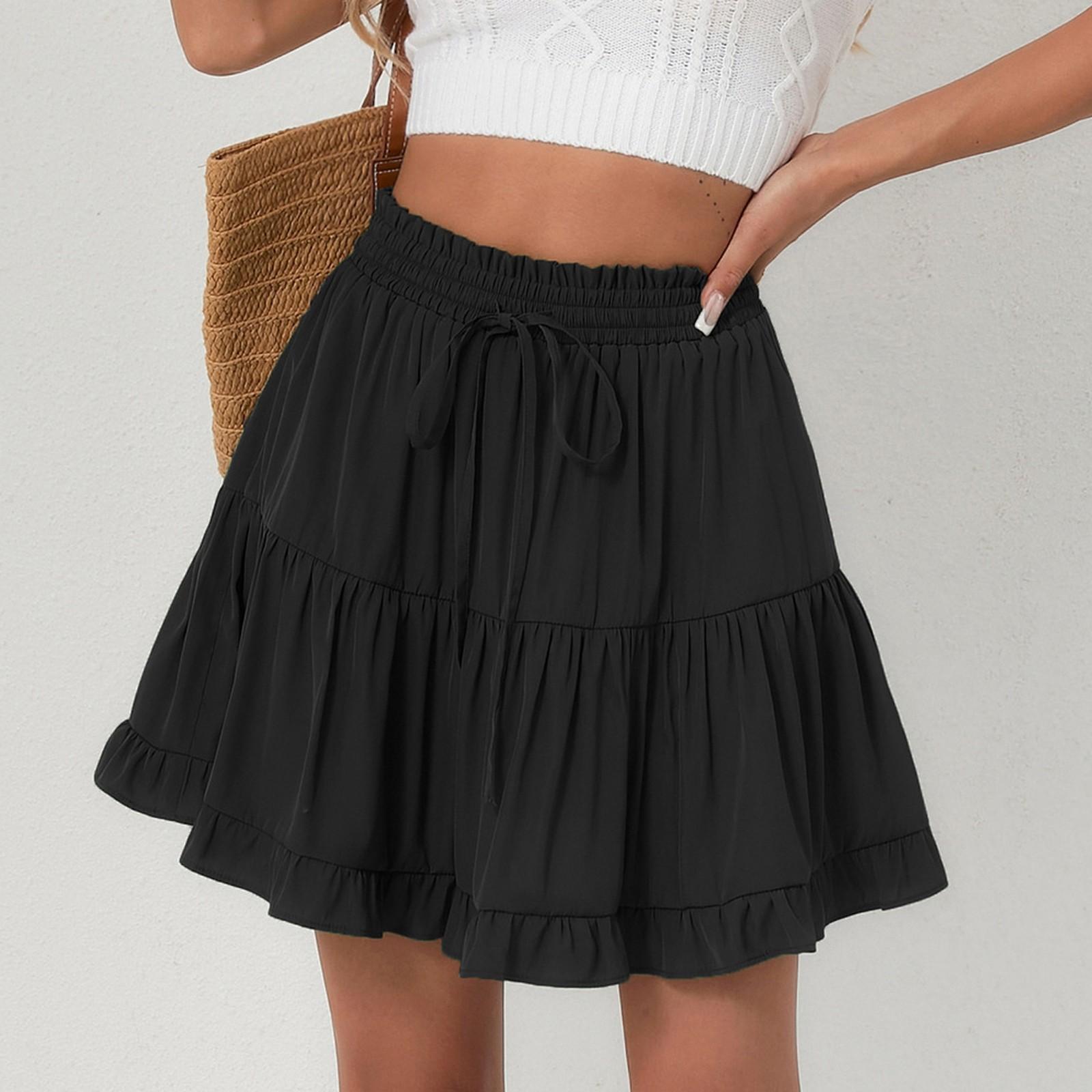 

Women s Smocked Floral Maxi Skirts Summer Tube Dresses Long A Line Pleated Beach Skirt XL чорний