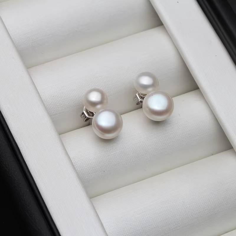 

Cute Small Freswater Natural Double Pearl Earring,Real 925 Sterling Silver Earrings With Pearls Wife Mother Birthday White Black