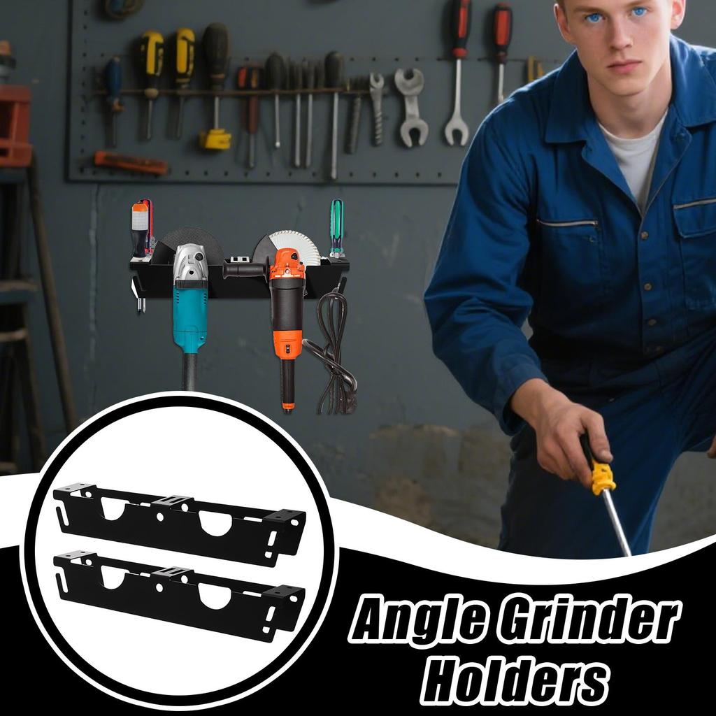 Grinder Holder Wall Mount Bracket For Angle Grinder 2 Pieces Electric Tools 2-Slot Rack With Cord Hooks For Home Renovation