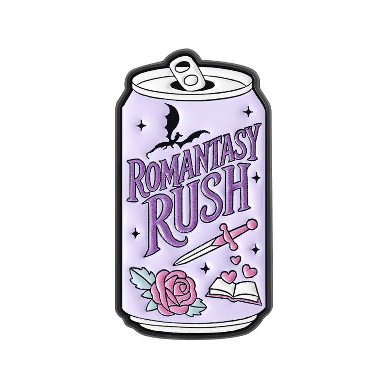 

Romantasy Book Club Enamel Pins Beverage Can Brooches Lapel Badges Cartoon Pink Roses Flowers Jewelry Gift for Bookworm