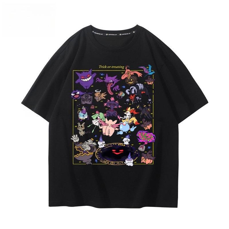 Pokémon Gengar Printing Tee 100 Cotton Tshirt Mens 2026 Summer Fashion Oversize Street Casual Y2K Tops Streetwear Clothing