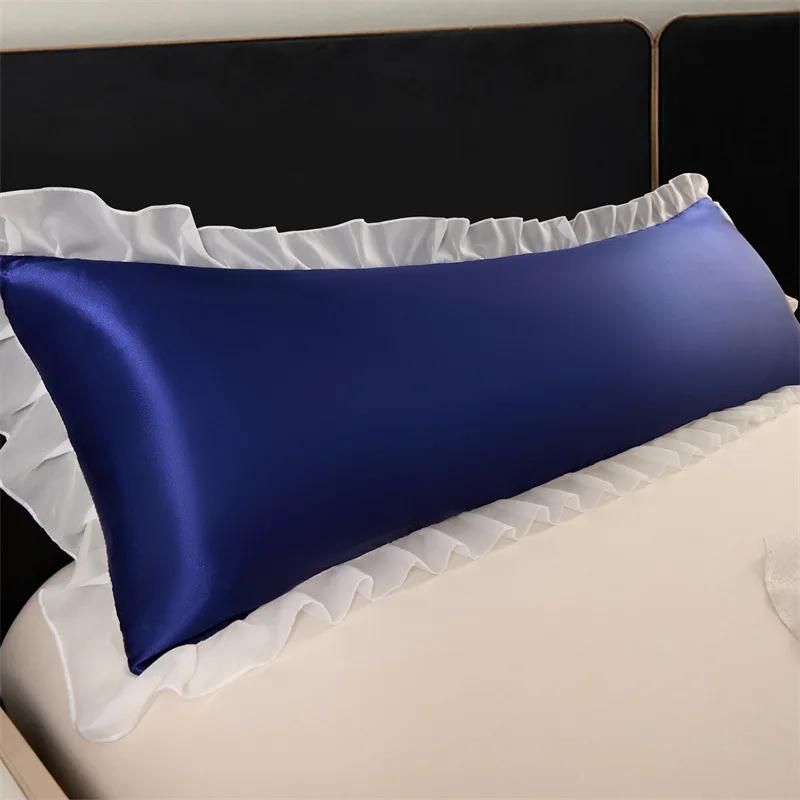 

Solid Color Lace Style Long Pillowcase Silky Pillow Cover Rectangle Pillowslip Home Decoration Cushion Cover Long Pillow Case 48x120cm
