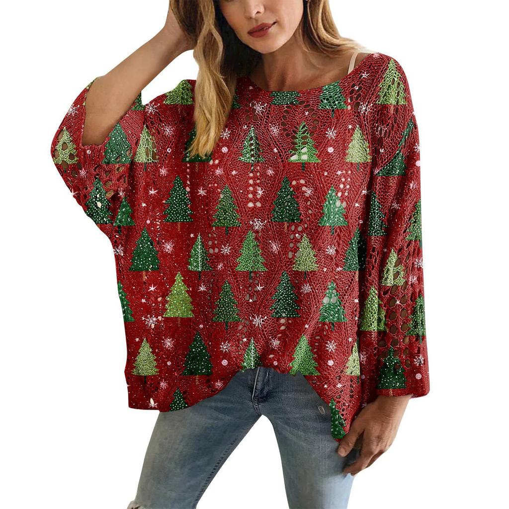 XY-LK01-Pullover hollow blouse 3D printed sweater spring and summer new