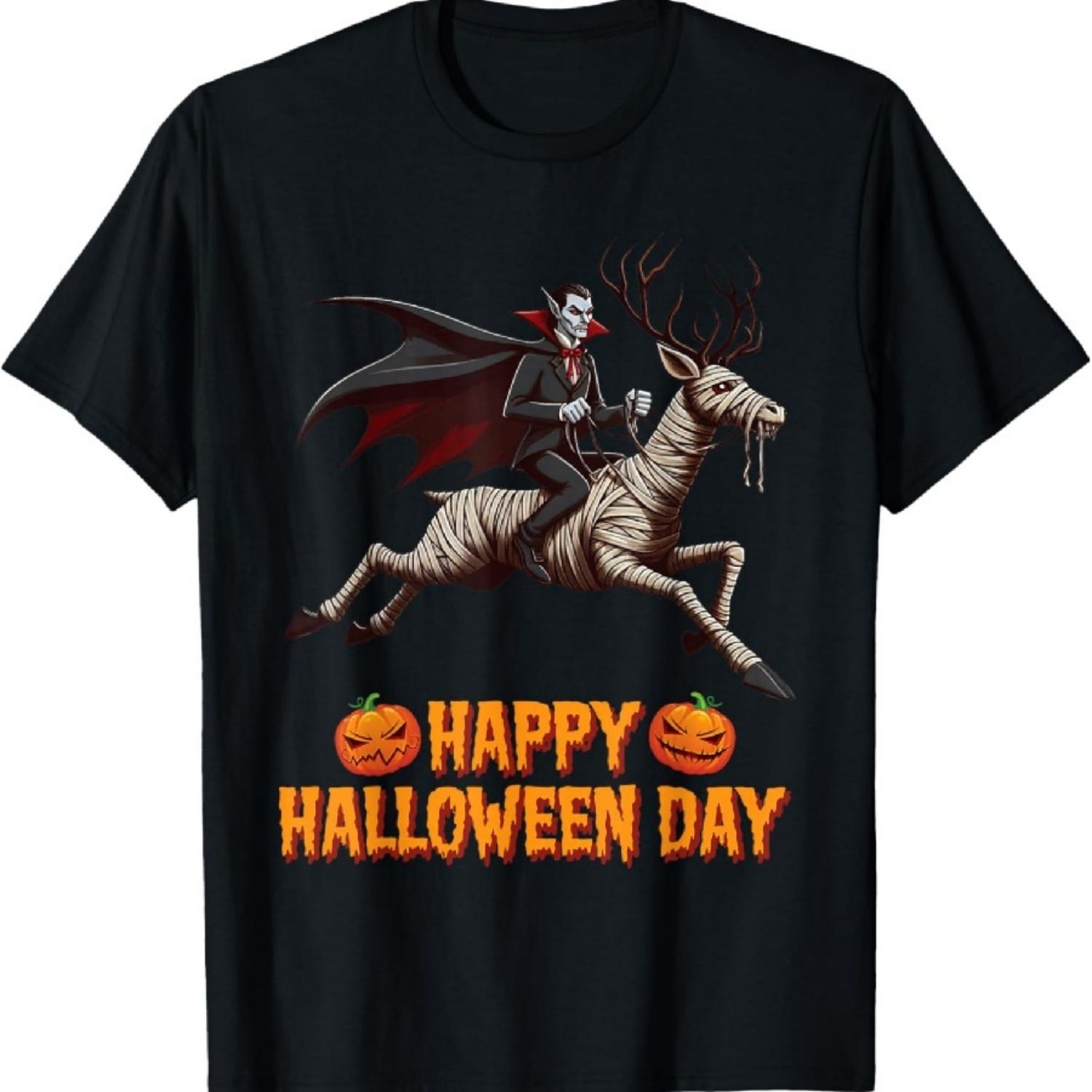 

Dracula Riding a Mummy Stag Happy Halloween Animals Lover T-Shirt XXXXXL чорний