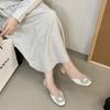 Shoes Women's Spring Summer New Low-heeled Square Buckle Rhinestone French Casual Square Head Hollow Flat Bottom Evening Single Shoes
