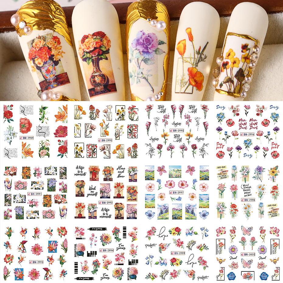 Water Nail Stickers Flowers Design Decals Summer Floral Petals Charming Art Decoration Sliders DIY Manicure Accessories Tool