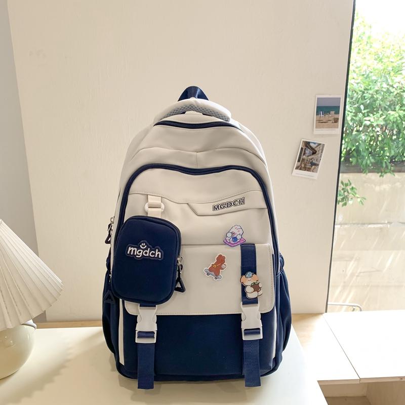 Female Color Block Backpack Student Campus Schoolbag Male Large Capacity Backpack with Coin Purse