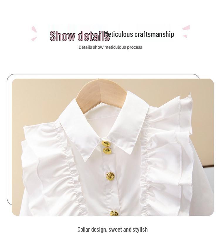 Girls' White Long Sleeve Shirt - Spring/Autumn 2025 Collection for Children