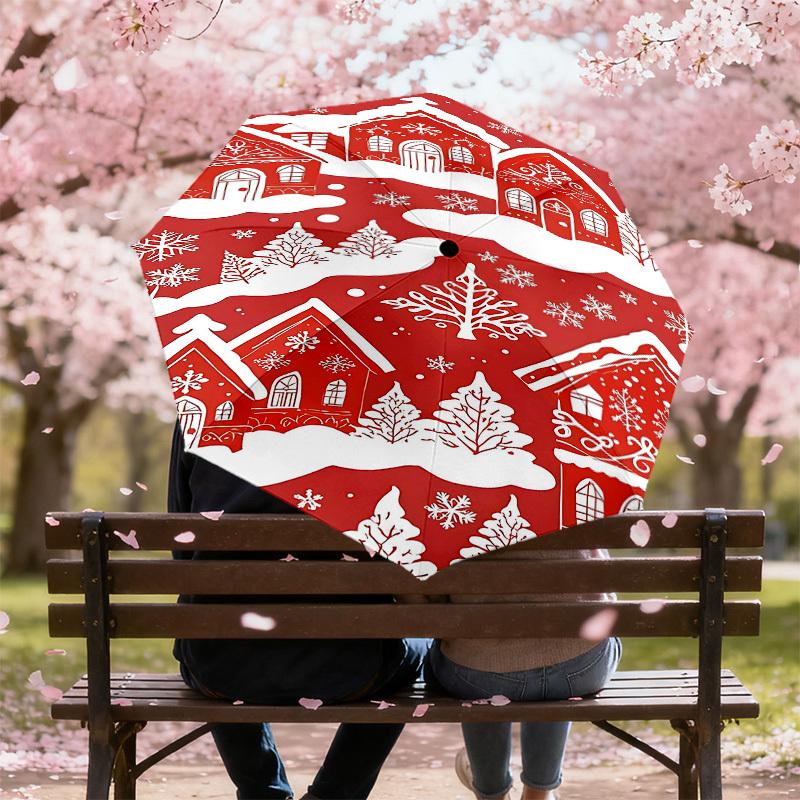 1pc Christmas, Village Automatic Open/Close Umbrella Compact Folding Umbrella with 8-Rib Shaft for Women/Men, Elegant Birthday1125S