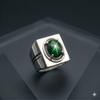 Vintage Green Star Sapphire Men's Signet Ring: 6 Rays 925 Sterling Silver Sapphire, Lab Created