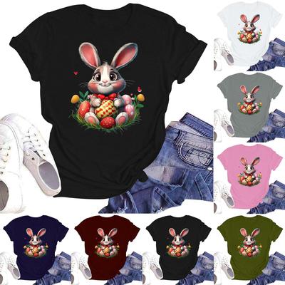 Happy Easter Women's Fashion Printed Round Neck Short Sleeve T-Shirt Pullover Top