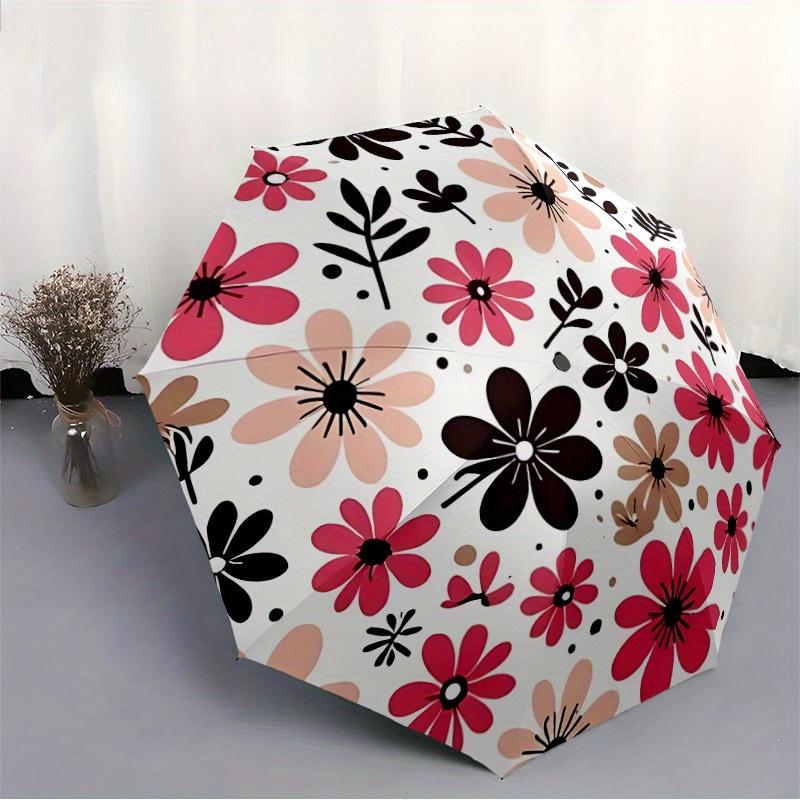 1pc Floral Pattern Automatic Folding Umbrella - Portable Foldable Design with 8 Ribs, Durable Plastic & Iron Frame Y250725076