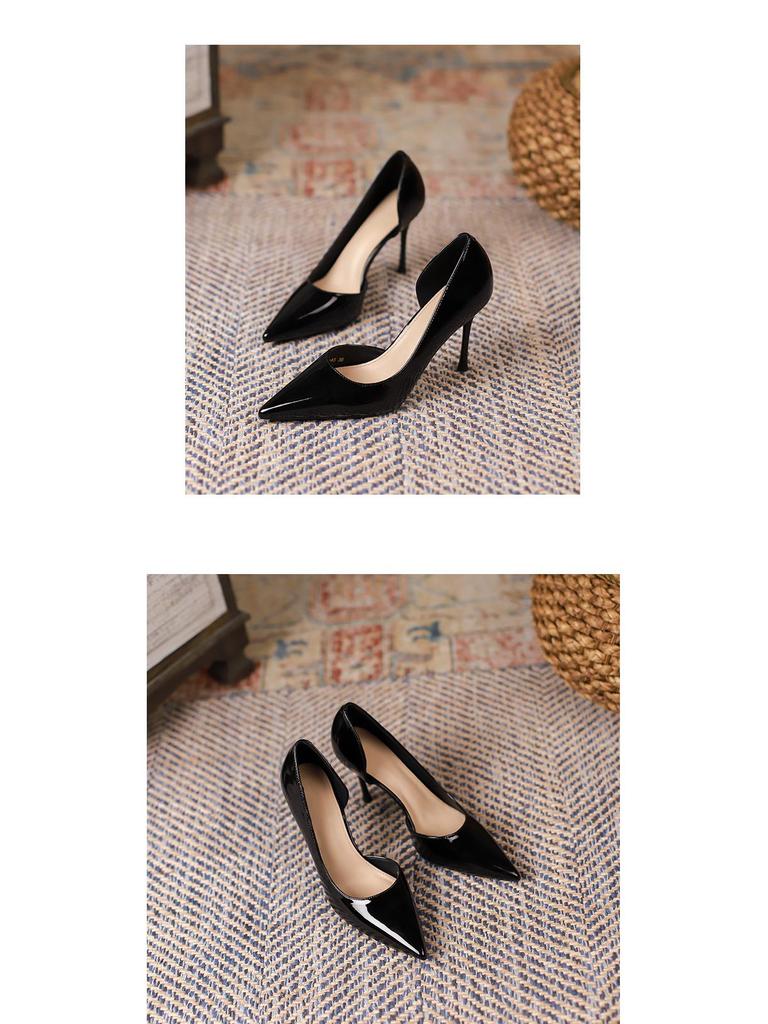 Høye hæler i lakkskinn i koreansk stil Dame Vår 2025 Ensfarget Spiss tå Stiletter