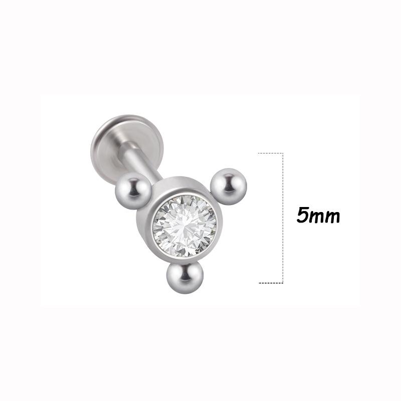 Titanium Steel 1.2 Gauge Crystal Cluster Triangle Lip & Ear Piercing Ring