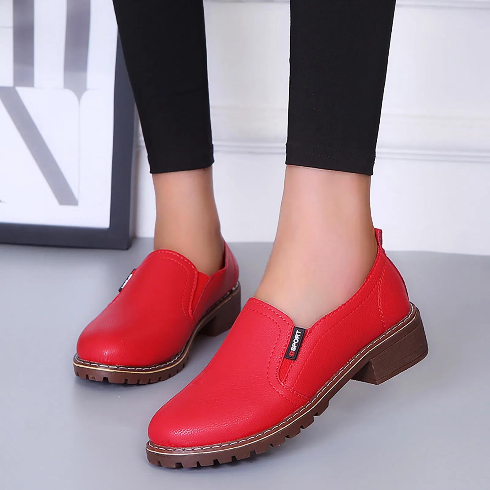 Мода Одиночная обувь на плоской подошве с мелким вырезом повседневная на среднем каблуке толстый каблук корейская версия маленькие кожаные туфли рабочая обувь тренд 42 3338₽