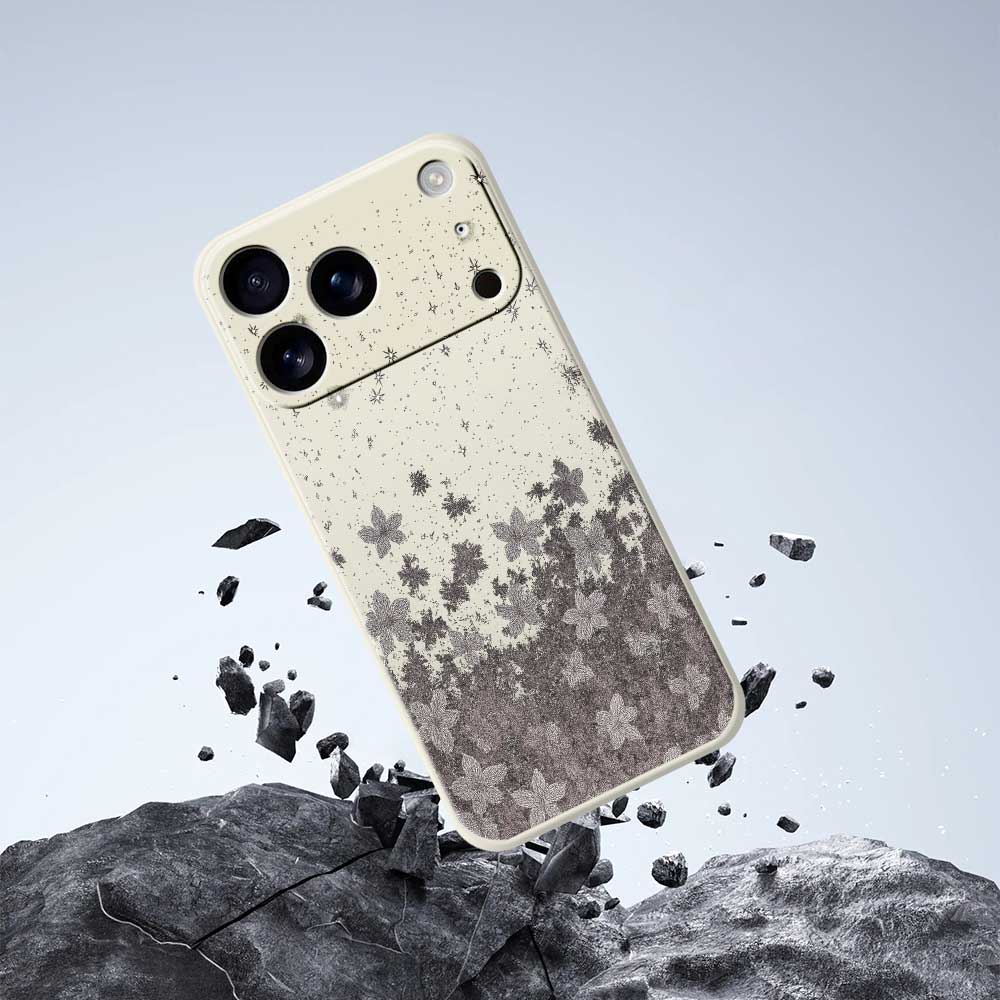 For iPhone 17 Pro Case Grey Flowers Pattern Printing Straight Edge TPU Phone Back Cover