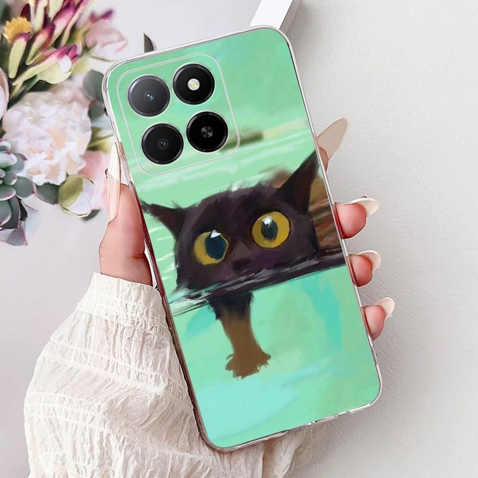 Phone Case For Honor X5b Plus X6b X7b X8b X9b 5G Elegant Flower Cat Painted Soft Silicone TPU Cases