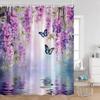 Floral Blue Butterfly Shower Curtain Purple Flowers Butterflies Plant Polyester Fabric Bathroom Decor Bath Curtains With Hooks